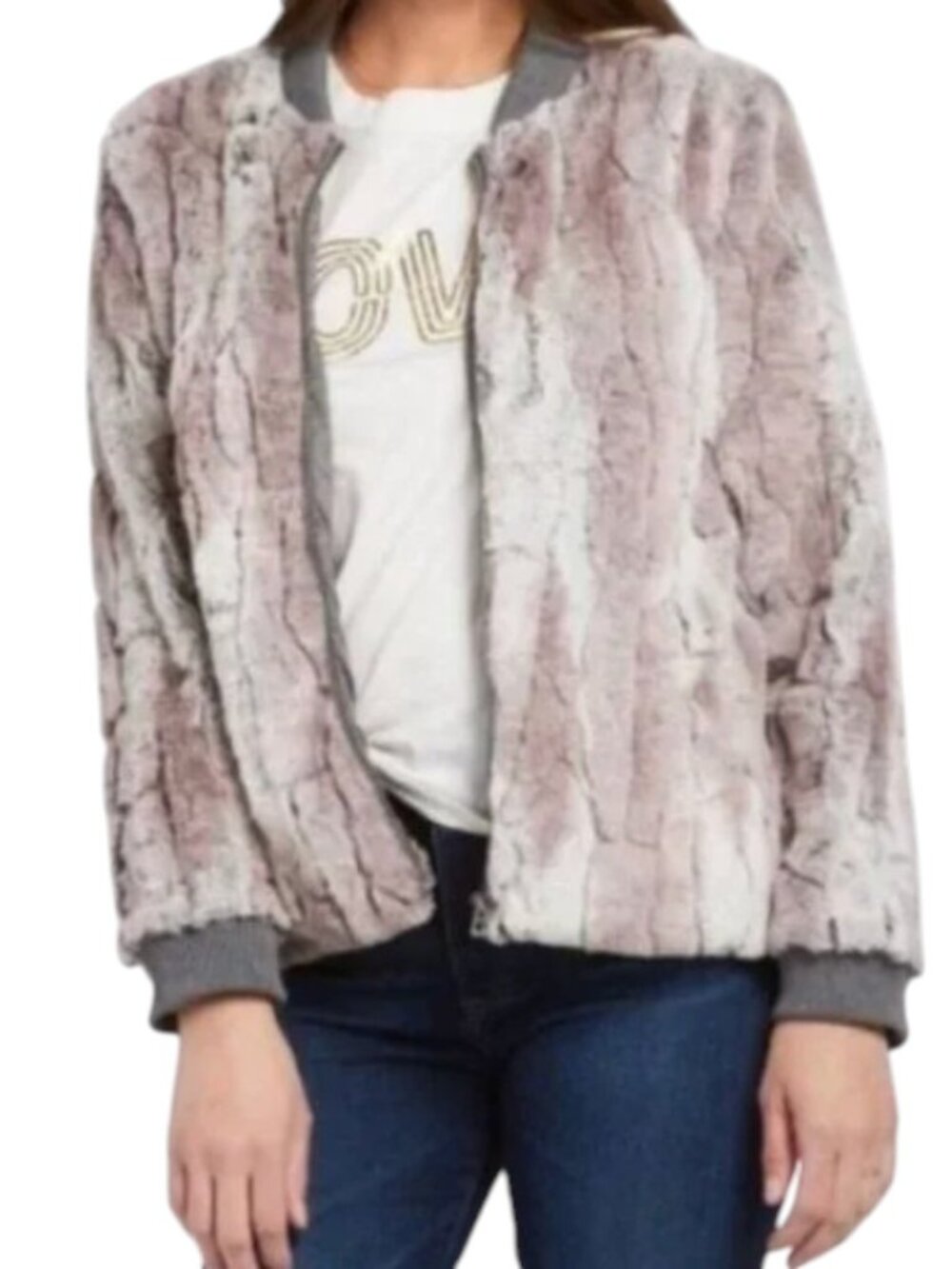 Dylan Los Angeles - Faux Fur Jacket Gray Taupe Plush Bomber